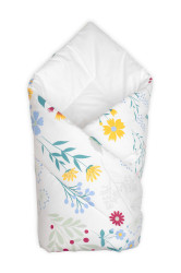 Baby Nellys Kojenecká zavinovačka Klasik Flóra, bílá s potiskem