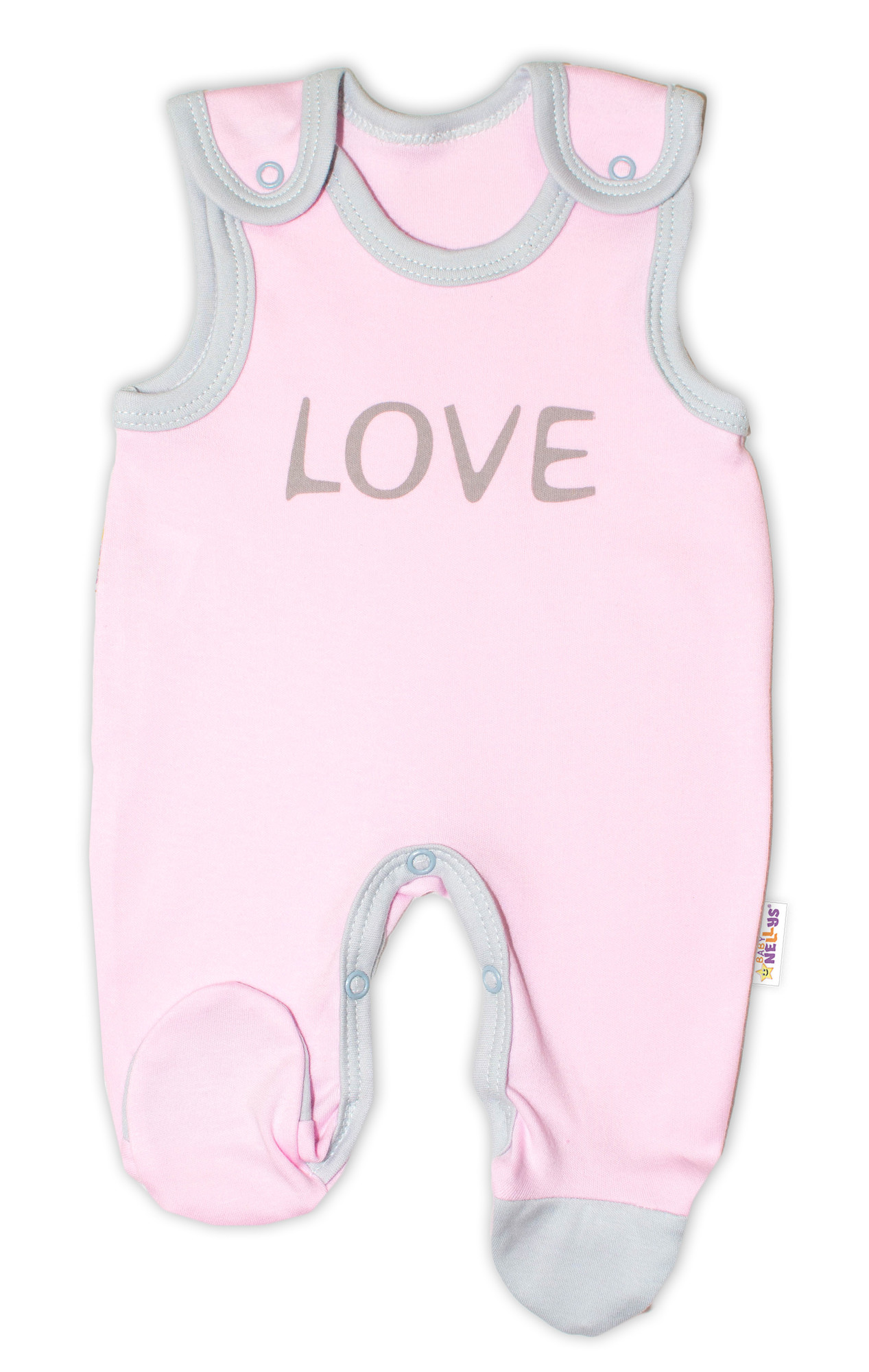 Baby Nellys Kojenecké bavlněné dupačky  Love - růžové vel.  74