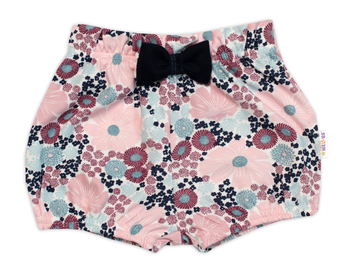 Baby Nellys Kraťásky s mašličkou , Blooming Flowers, bavlna, růžové, vel. 98 vel.  98