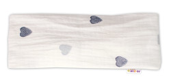 Baby Nellys Letní čelenka, bandana, mušelín, Srdíčka, smetanová vel.  104/110