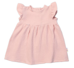 Baby Nellys Letní mušelínové šaty kr. rukáv Sweet Summer,  pudrová vel.  104/110