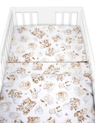 Baby Nellys Mantinel s povlečením do postýlky, 3D sada - Sny zvířátek, bílá/hnědá