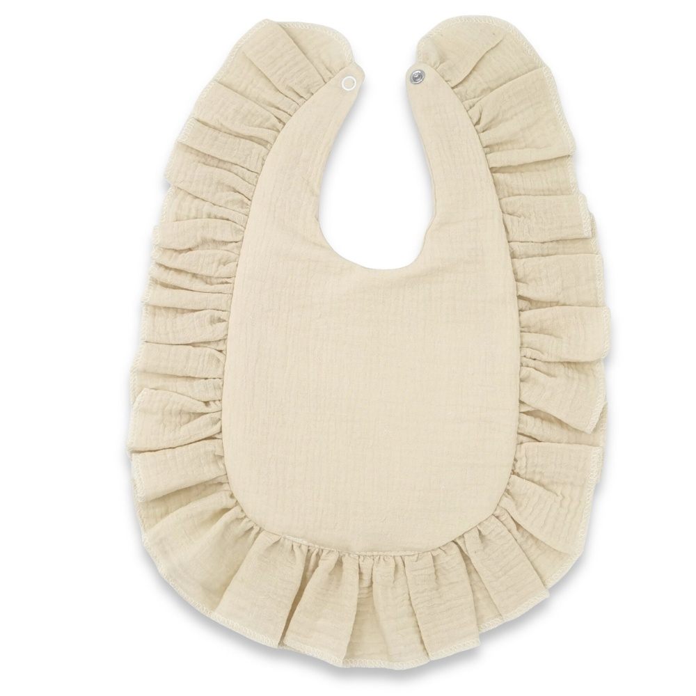 Baby Nellys Nepromokavý mušelínový bryndáček s volánkem Nature - béžový