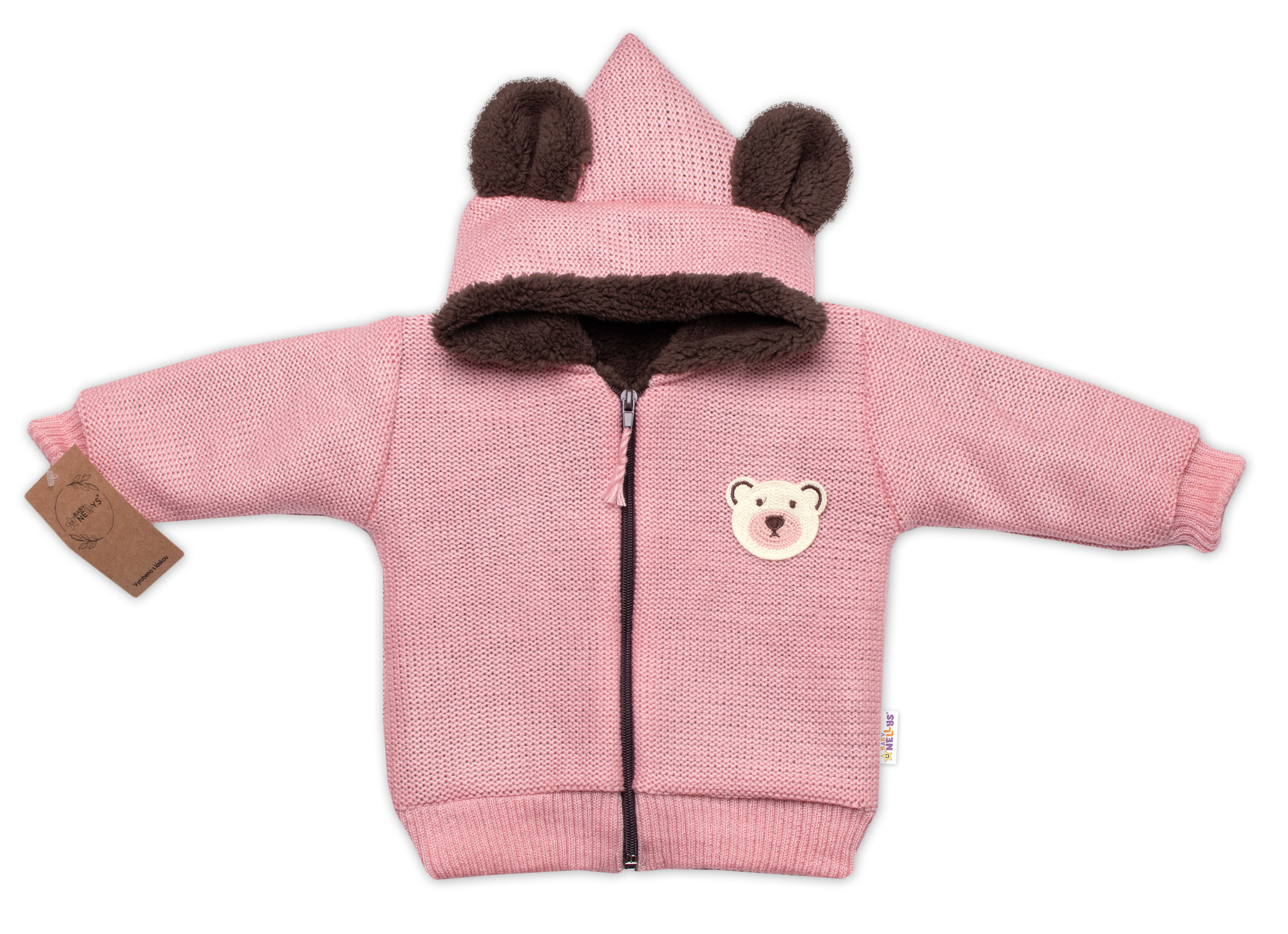 Baby Nellys Oteplená pletená bundička Teddy Bear,růžová,104/110