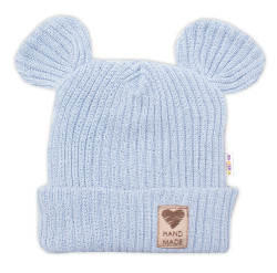 Baby Nellys Pletená bavlněná čepice, dvouvrstvá, Hand Made, modrá,80/86