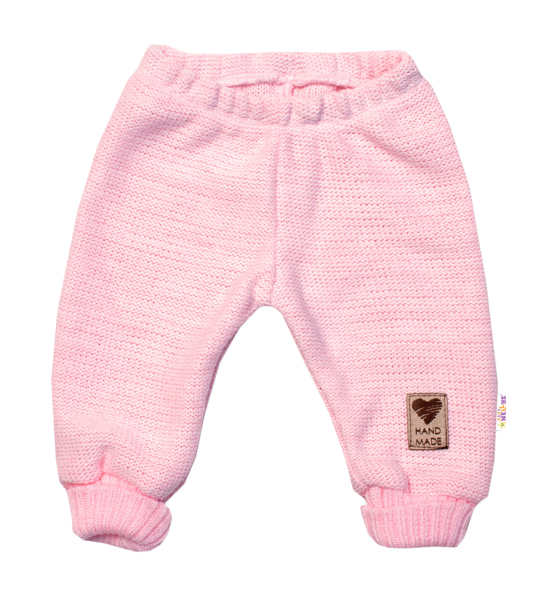 Baby Nellys Pletené kojenecké kalhoty Hand Made  růžové