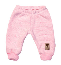 Baby Nellys Pletené kojenecké kalhoty Hand Made  růžové