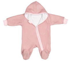 Baby Nellys Pletený overal s kapucí, CUTE - pudrově růžový, vel.56