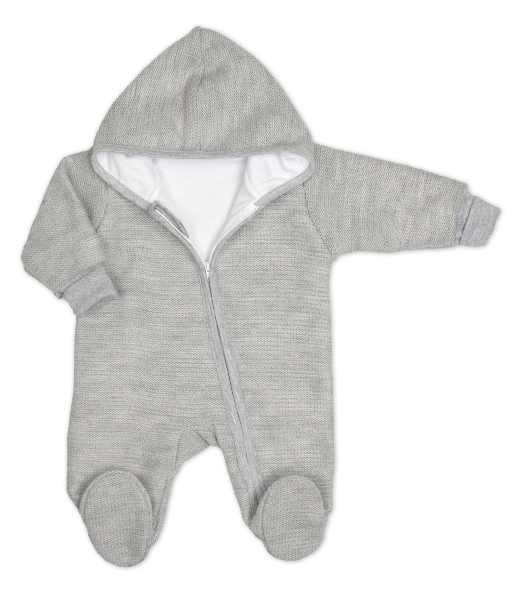 Baby Nellys Pletený overal s kapucí, CUTE - šedý, vel.56