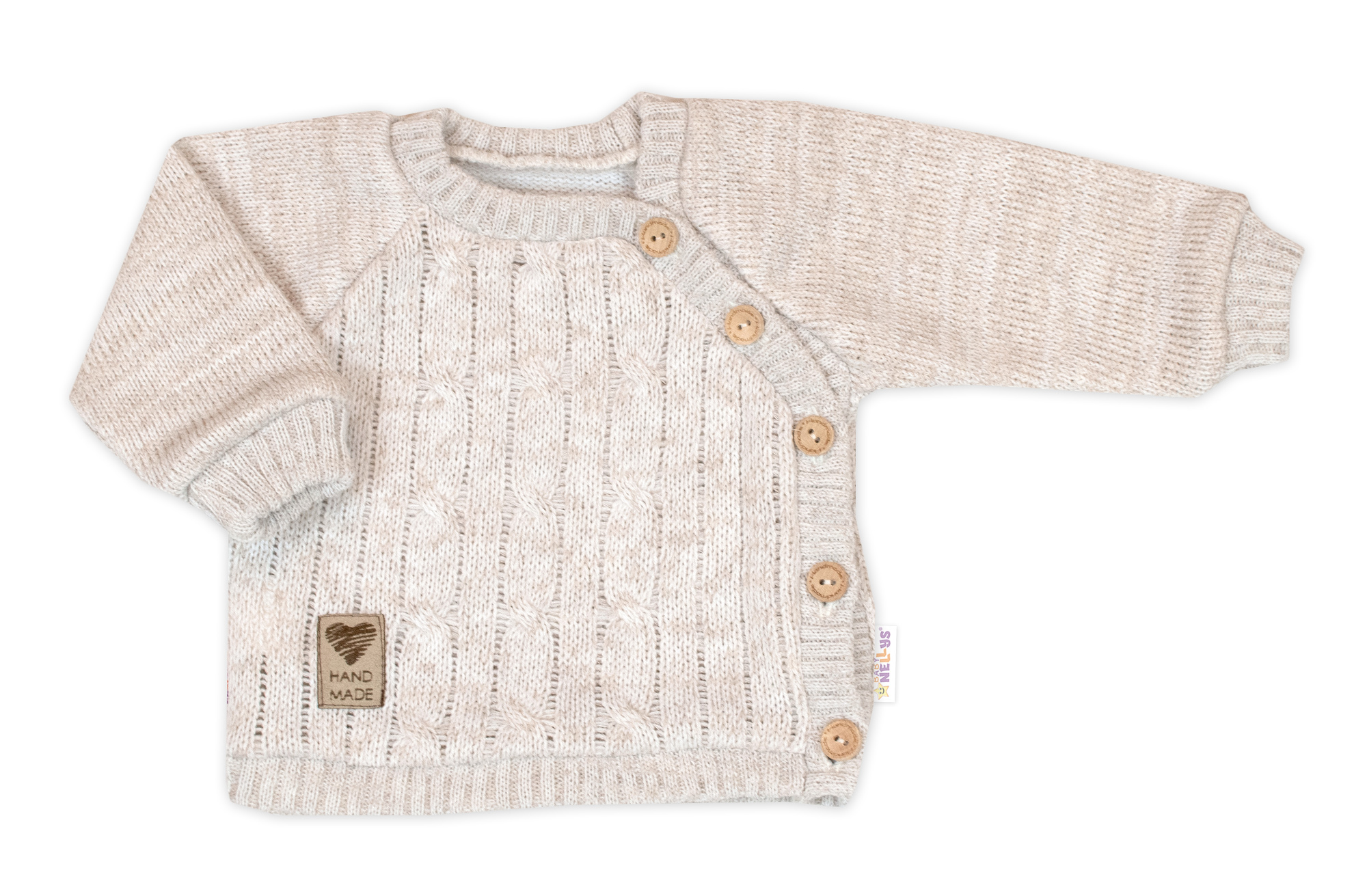 Baby Nellys Pletený svetřík a kalhoty s kapsou Hand Made 2D, Nature, Vel. 74