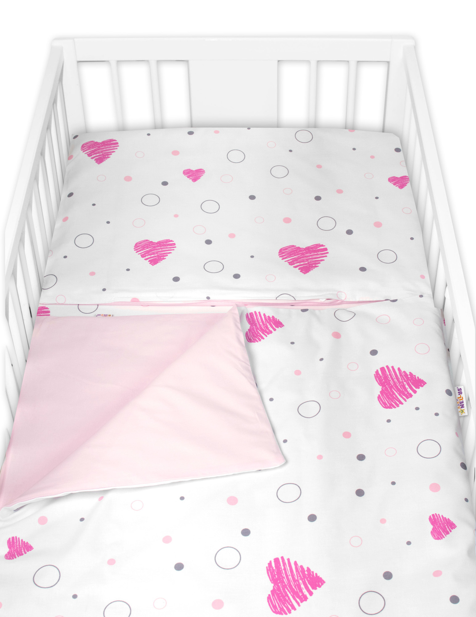 Baby Nellys Povlečení do postýlky, bavlna 2D sada, I love Girl, růžová/bílá