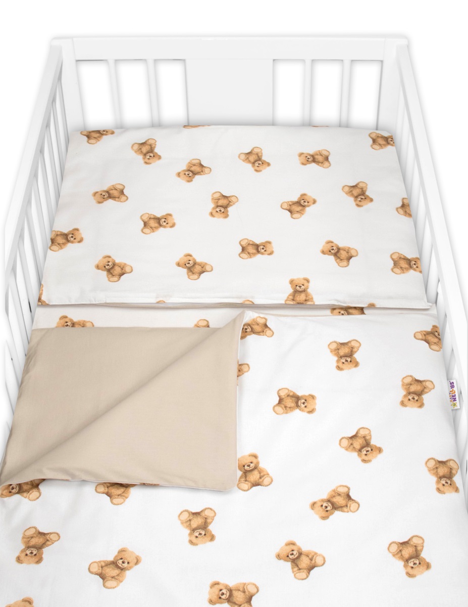 Baby Nellys Povlečení do postýlky, bavlna, 2D sada, Míša - bílá s potiskem, 135x100