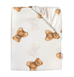 Baby Nellys Prostěradlo do postýlky 140x70cm, bavlna, Míša - bílý s potiskem