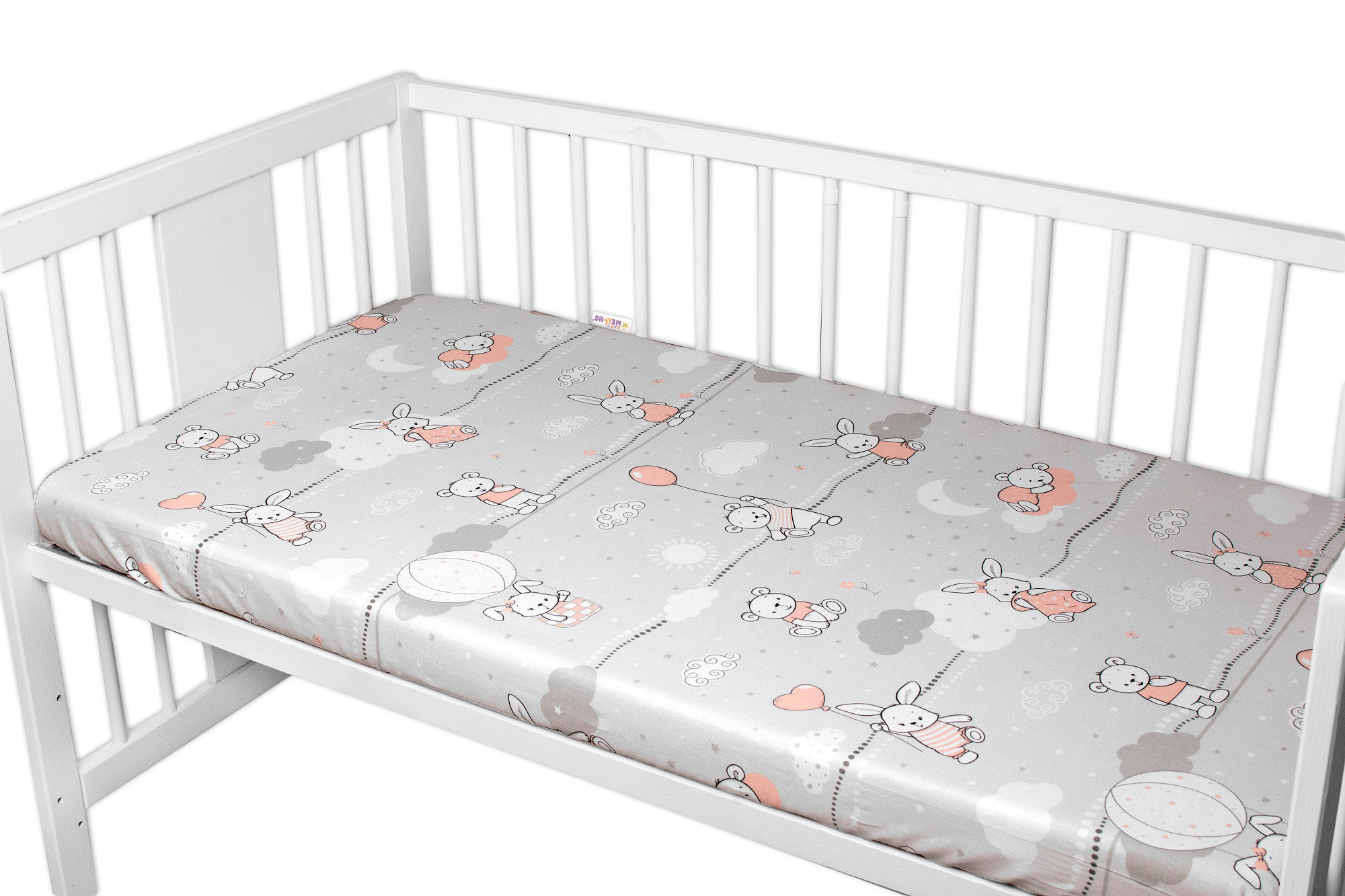 Baby Nellys Prostěradlo do postýlky 140x70cm, bavlna Premium, Good night Animals GIRL, šedé