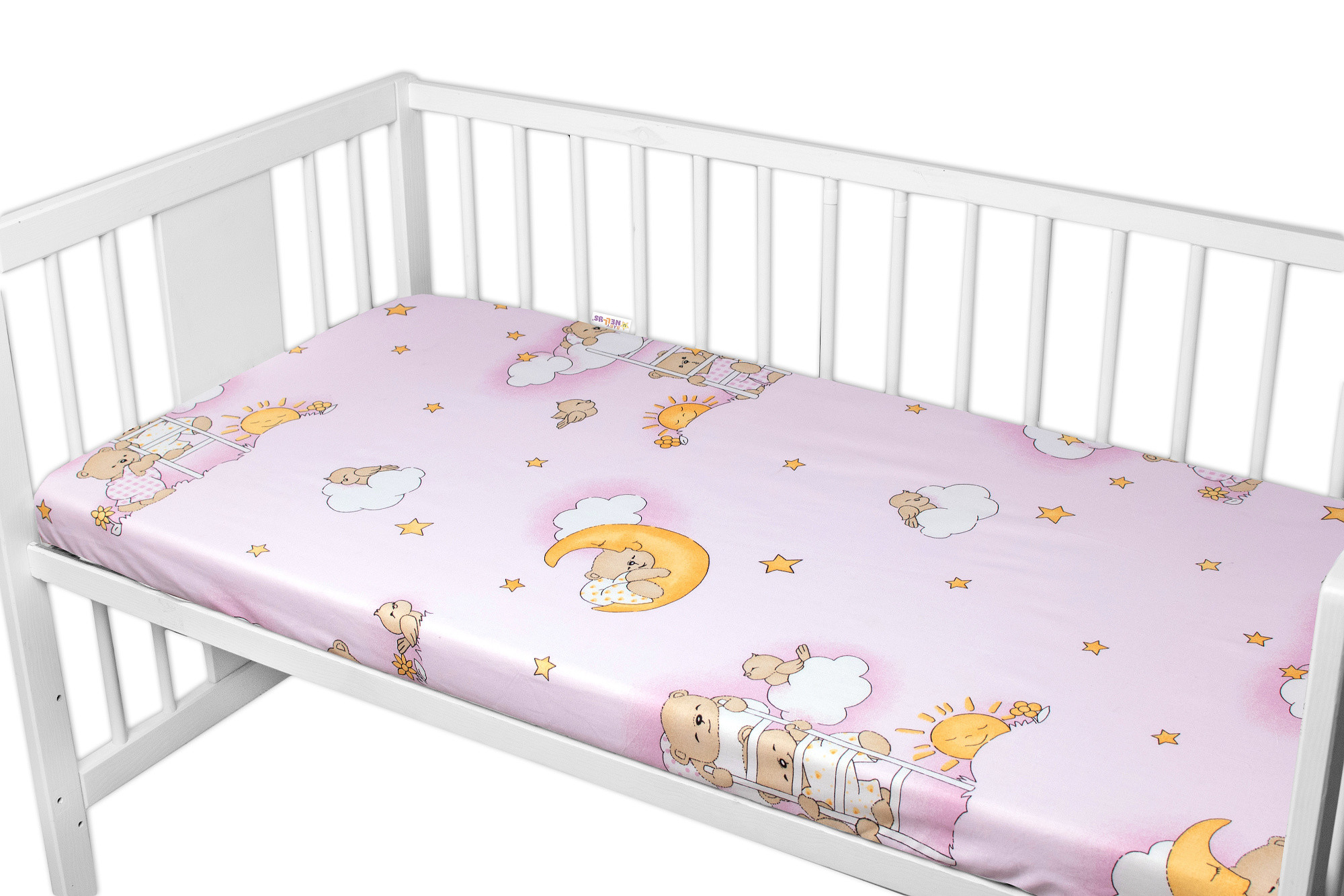 Baby Nellys Prostěradlo do postýlky bavlna Premium , Medvídek na žebříku, růžové