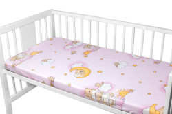 Baby Nellys Prostěradlo do postýlky bavlna Premium , Medvídek na žebříku, růžové