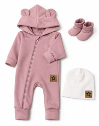Baby Nellys Rostoucí oteplený overál s čepičkou a botičkami, 3D - pudrově růžová