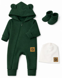 Baby Nellys Rostoucí oteplený overál s čepičkou a botičkami, 3D - tm. zelený, vel. 80/86