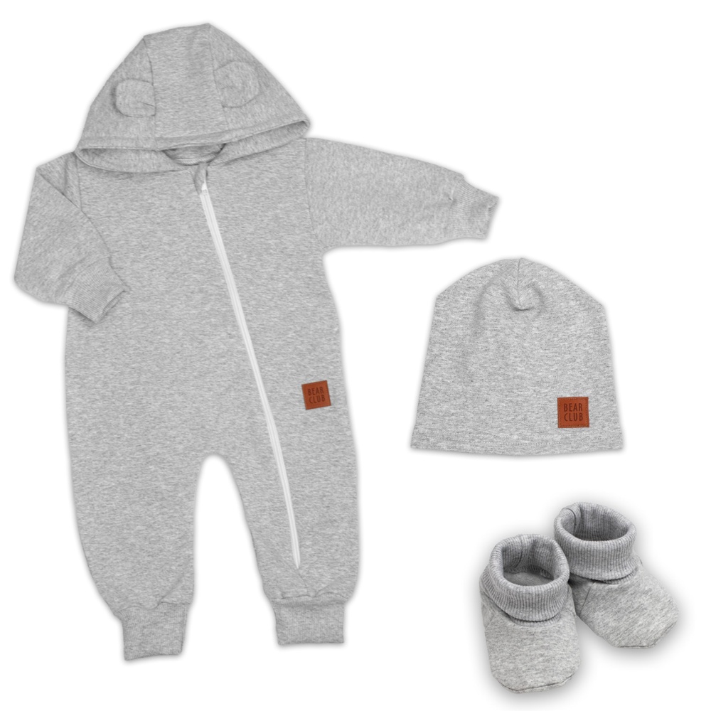 Baby Nellys Rostoucí overal pro miminko, čepice, botky, 3D, Nature - šedý melír, 68/74