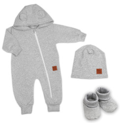 Baby Nellys Rostoucí overal pro miminko, čepice, botky, 3D, Nature - šedý melír, 68/74