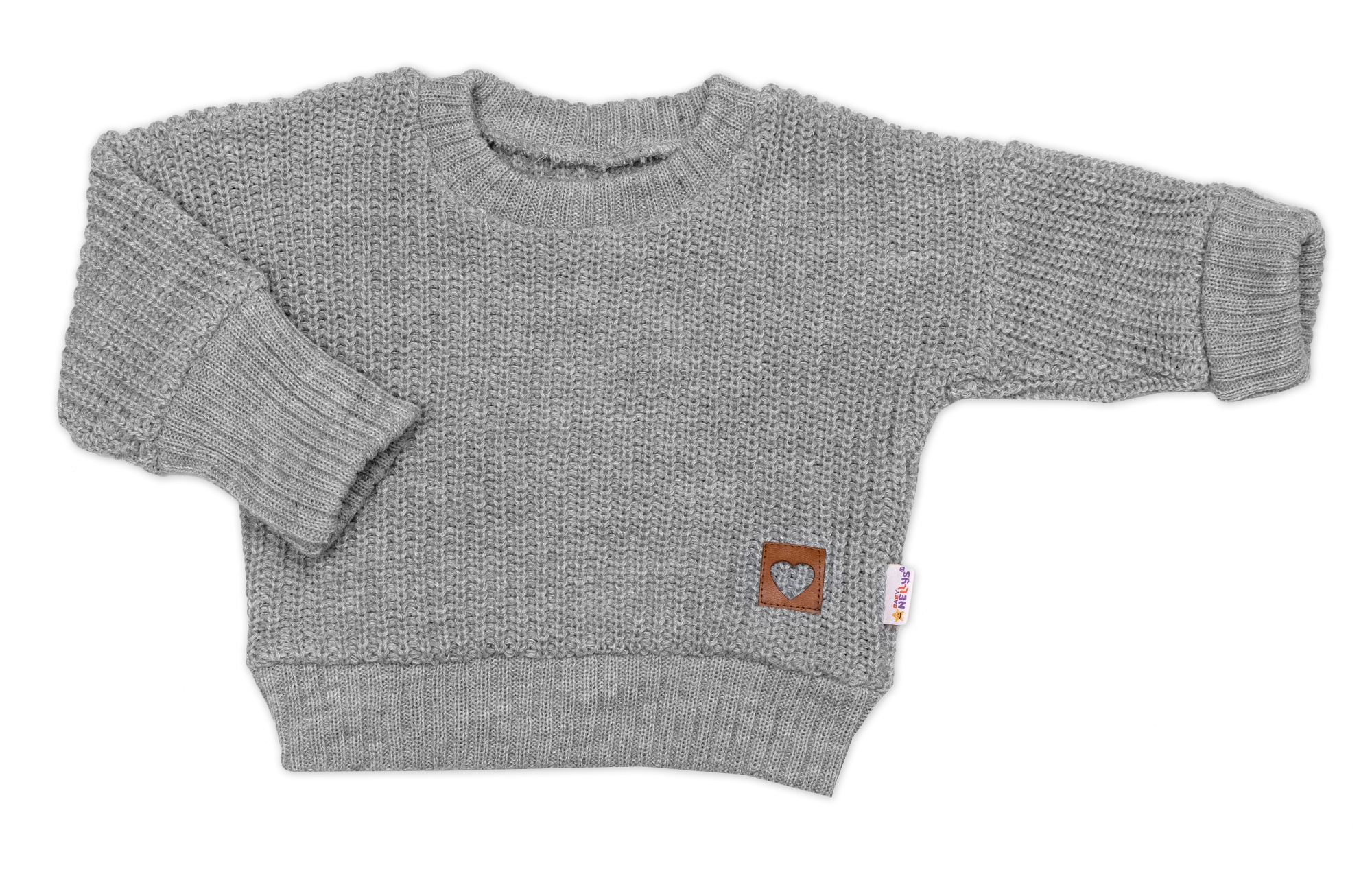Baby Nellys Rostoucí oversize pletený svetřík pro miminko, šedý vel.  68/74