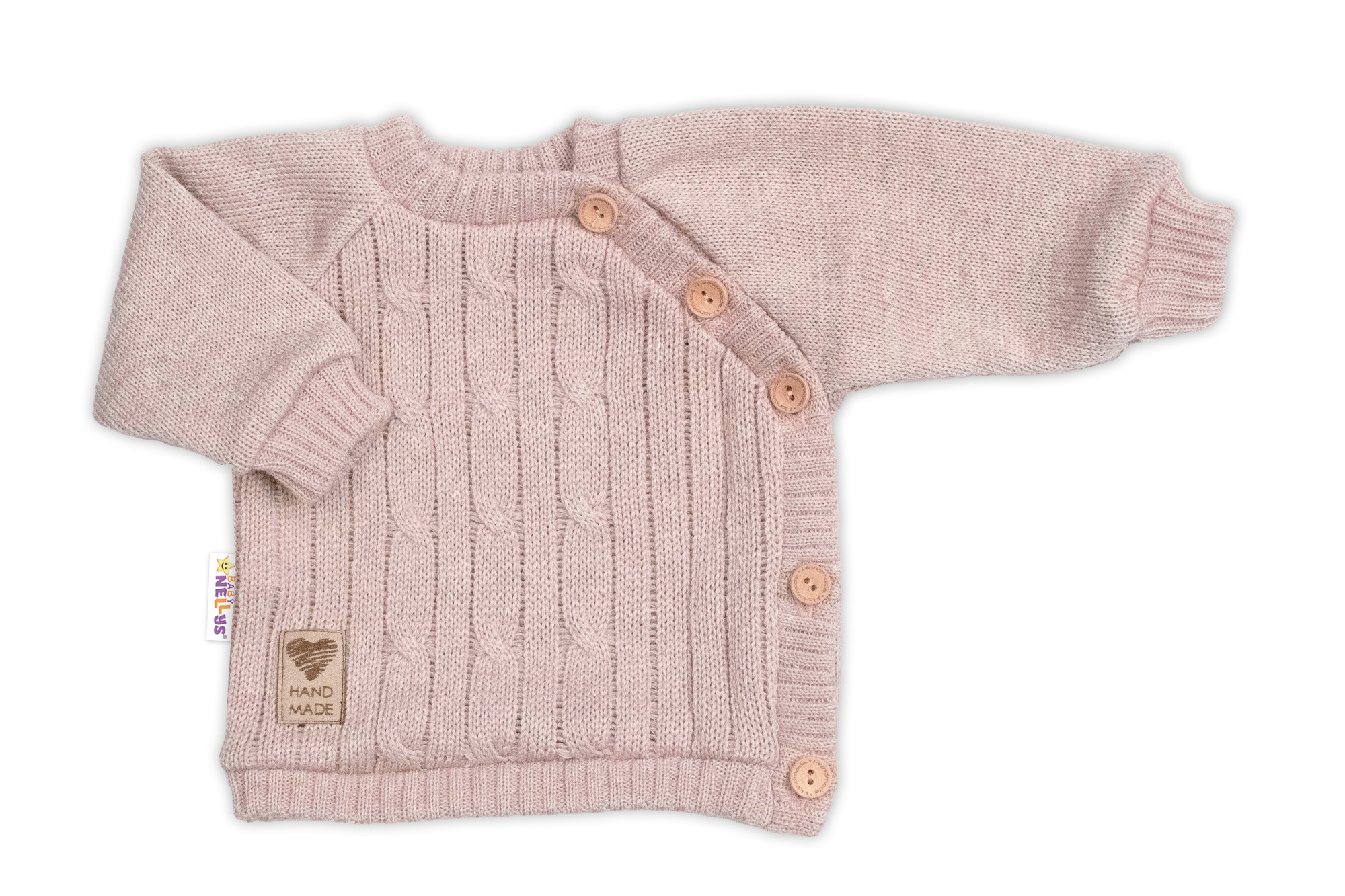 Baby Nellys Rostoucí pletený svetřík a kalhoty s kapsou Hand Made 2D, Nature, pudrově růžová