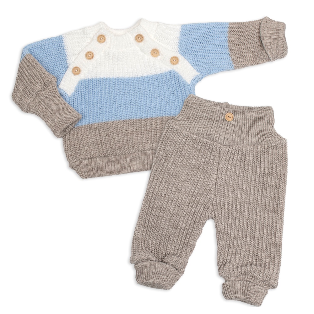 Baby Nellys Rostoucí pletený svetřík a kalhoty s knoflíčky Boy, 2D - proužky