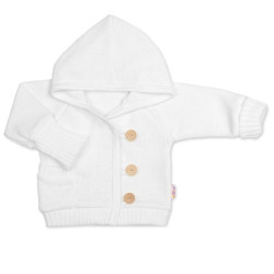 Baby Nellys Rostoucí pletený svetřík s kapucí, zapínání knoflíčky - bílý, vel. 68/74