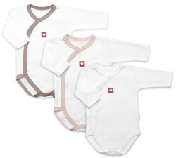 Baby Nellys Rostoucí výhodná sada, 3x Body zap. bokem Nature - béžová/taupe/bílá