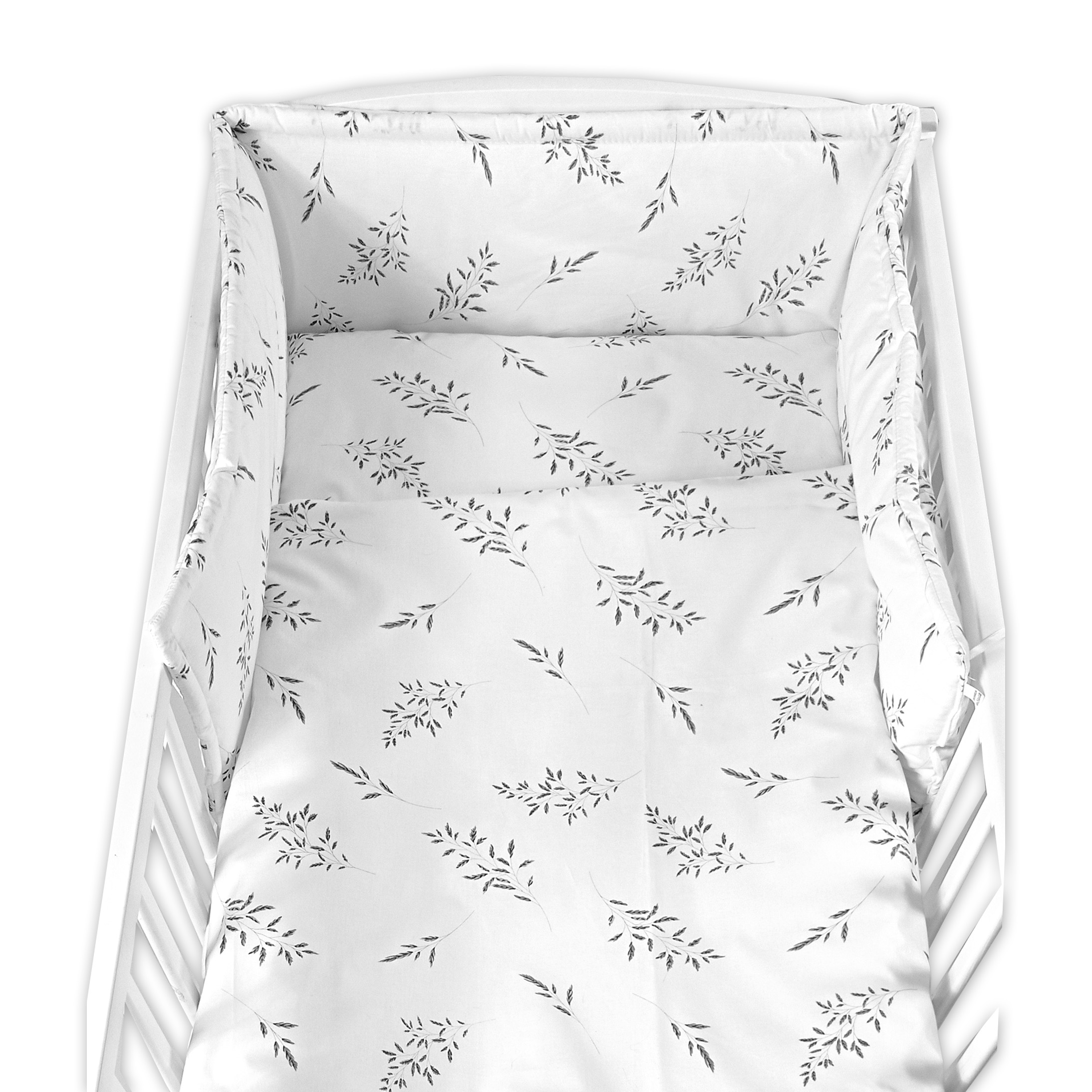 Baby Nellys Sada do postýlky 3D, mantinel a povlečení - Louka, bílá, 135x100