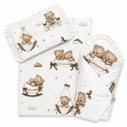 Baby Nellys Sada pro panenku 3D, zavinovovačka, peřinka a polštářek, Medvídci, béžová