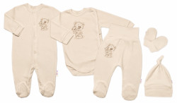 Baby Nellys Soupravička do porodnice pro miminko, 5D, Little Teddy, béžová, vel. 56