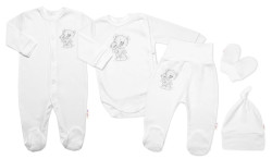 Baby Nellys Soupravička do porodnice pro miminko, 5D, Little Teddy, bílá, vel. 56