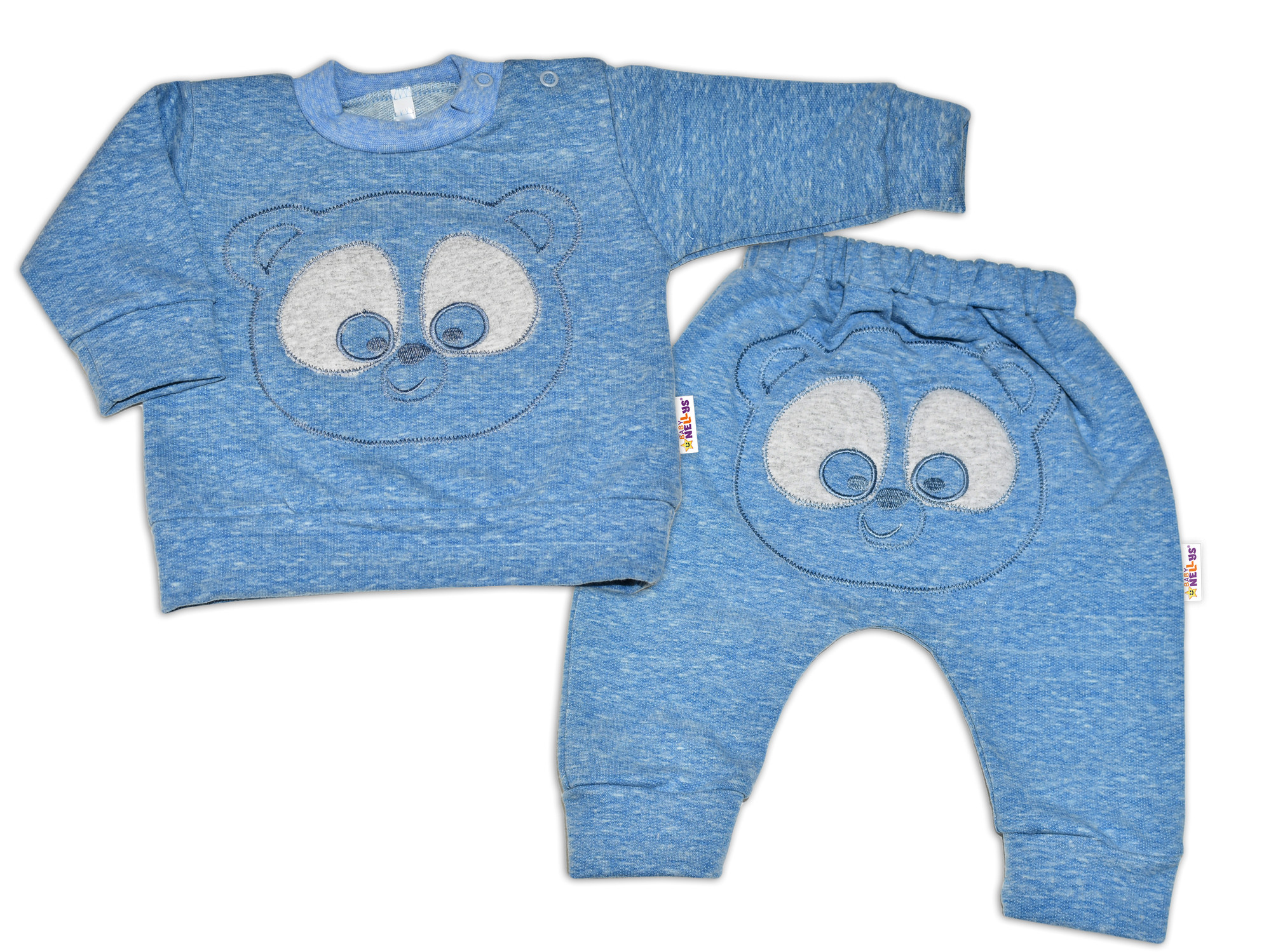 Baby Nellys Tepláková souprava - Medvídek - modrý melír,  vel. 74