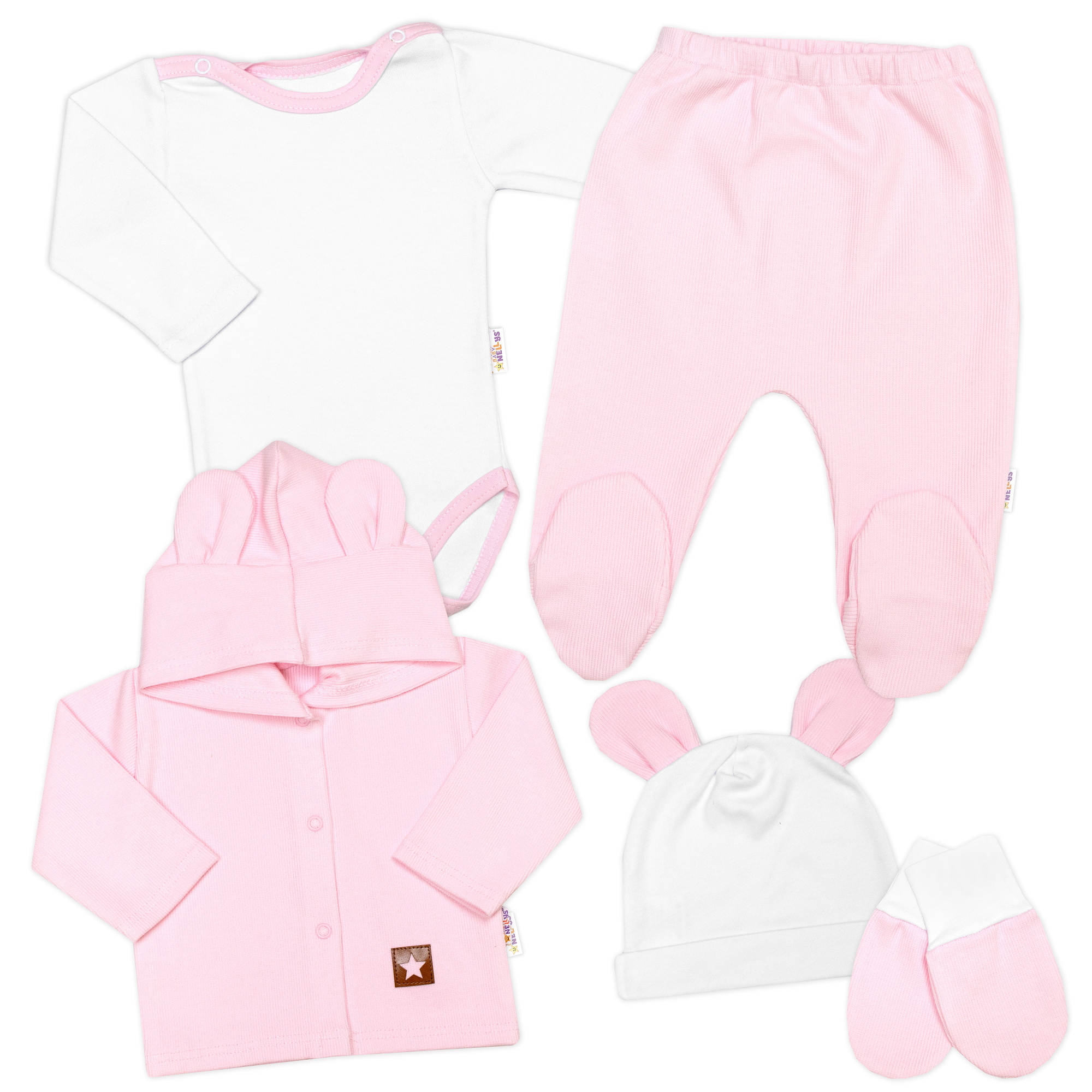 Baby Nellys Žebrovaná sada, Star 5D, body, polodupačky, kabátek, čepička, vel.56