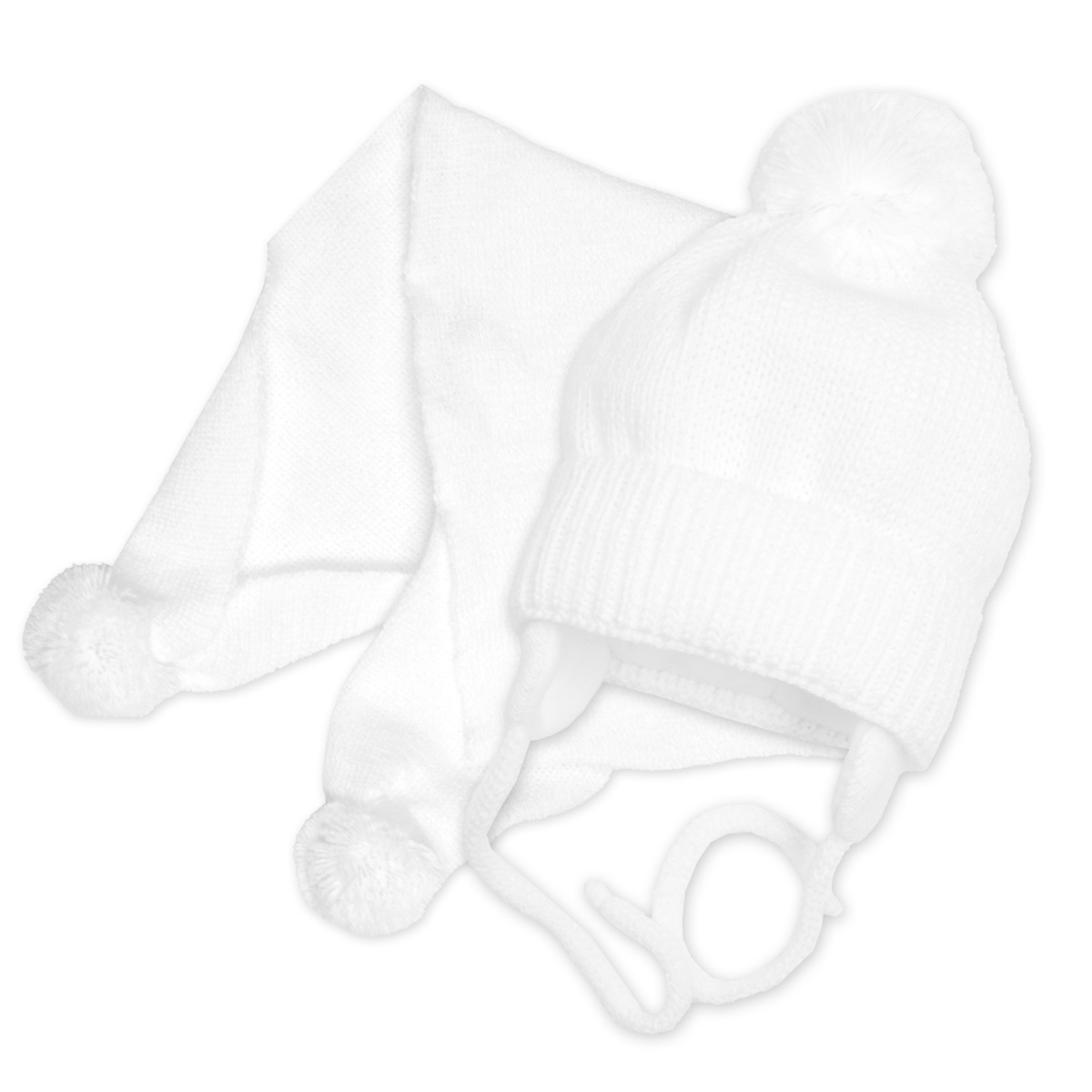 Baby Nellys Zimní čepička s šálou - NATURE, 0-6m - bílá