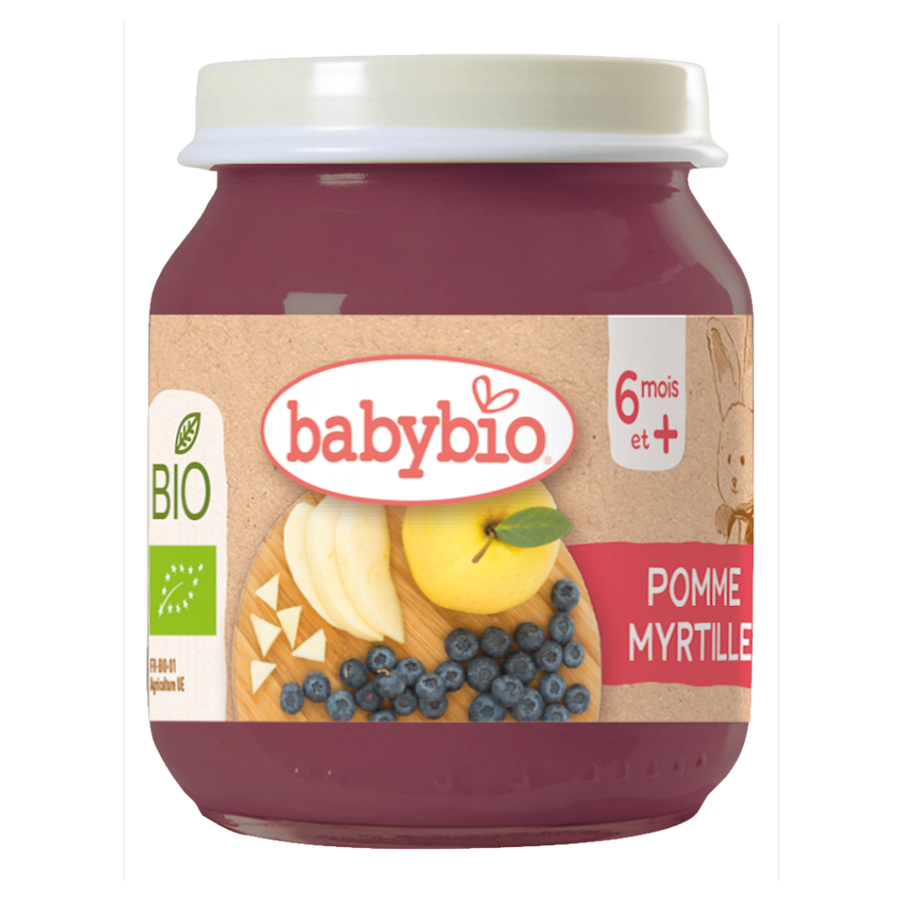 BABYBIO Bio jablko a borůvky 6m+ 130 g