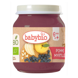 BABYBIO Bio jablko a borůvky 6m+ 130 g