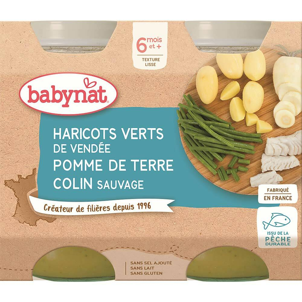 BABYBIO Brambory se zelenými fazolkami a mořskou štikou 2x200 g