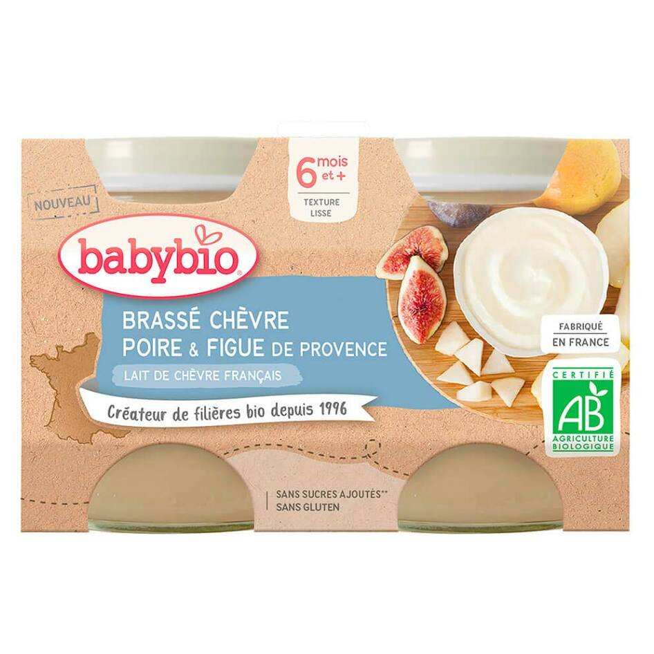 BABYBIO Brassé  z kozího mléka hruška fík 2x130 g