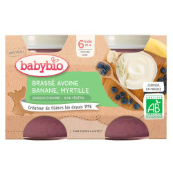 BABYBIO Brassé z ovesného mléka banán borůvka  2x130 g