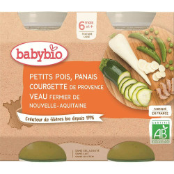 BABYBIO Denní menu Hrášek s pastiňákem cuketou a telecím masem 2x200 g