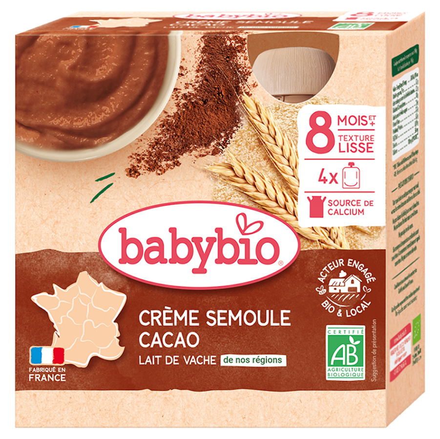 BABYBIO Kapsička krém kakao a krupička 8m+ 4 x 85 g