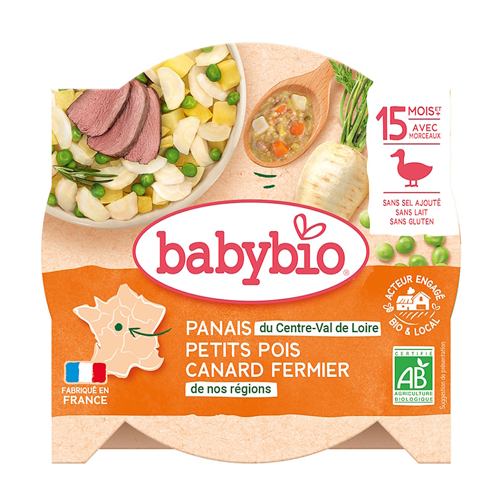 BABYBIO Pastinák s hráškem a farmářskou kachnou 260 g
