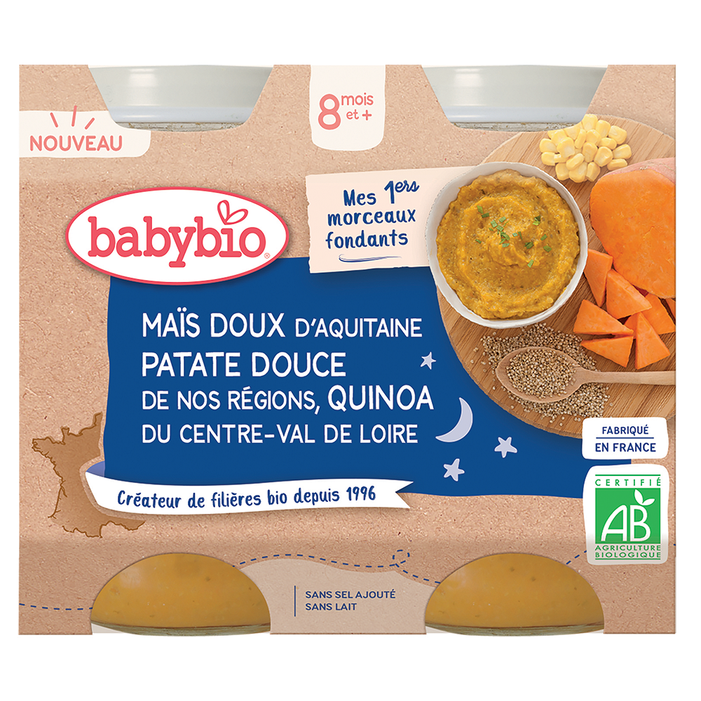 BABYBIO Sladká kukuřice, sladké brambory a quinoa 8m+ 2 x 200 g