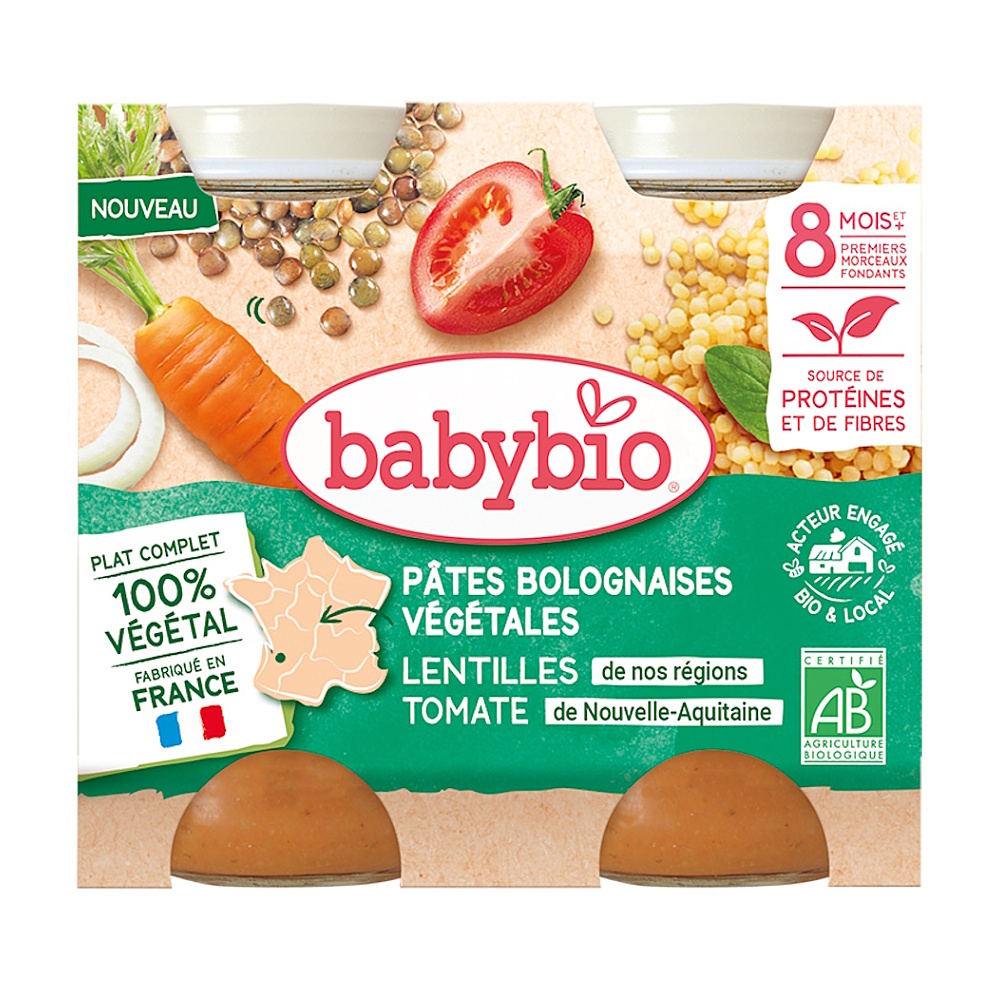 BABYBIO Zeleninové boloňské těstoviny s čočkou, rajčetem BIO 2 x 200 g