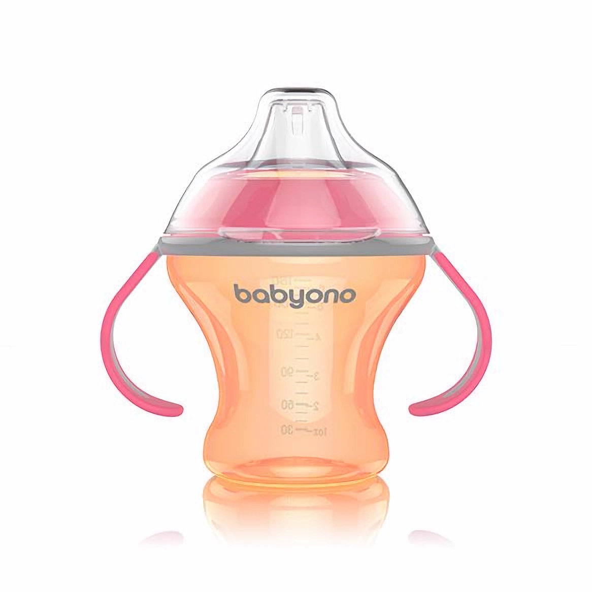 Babyono Nekapající hrneček s měkkým pítkem - oranžovo/růžový