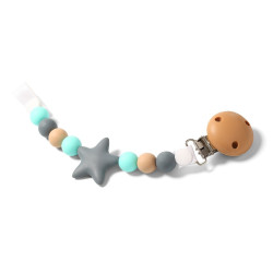 Babyono Řetízek na dudlík Natural Nursing - Hvězdička šedá