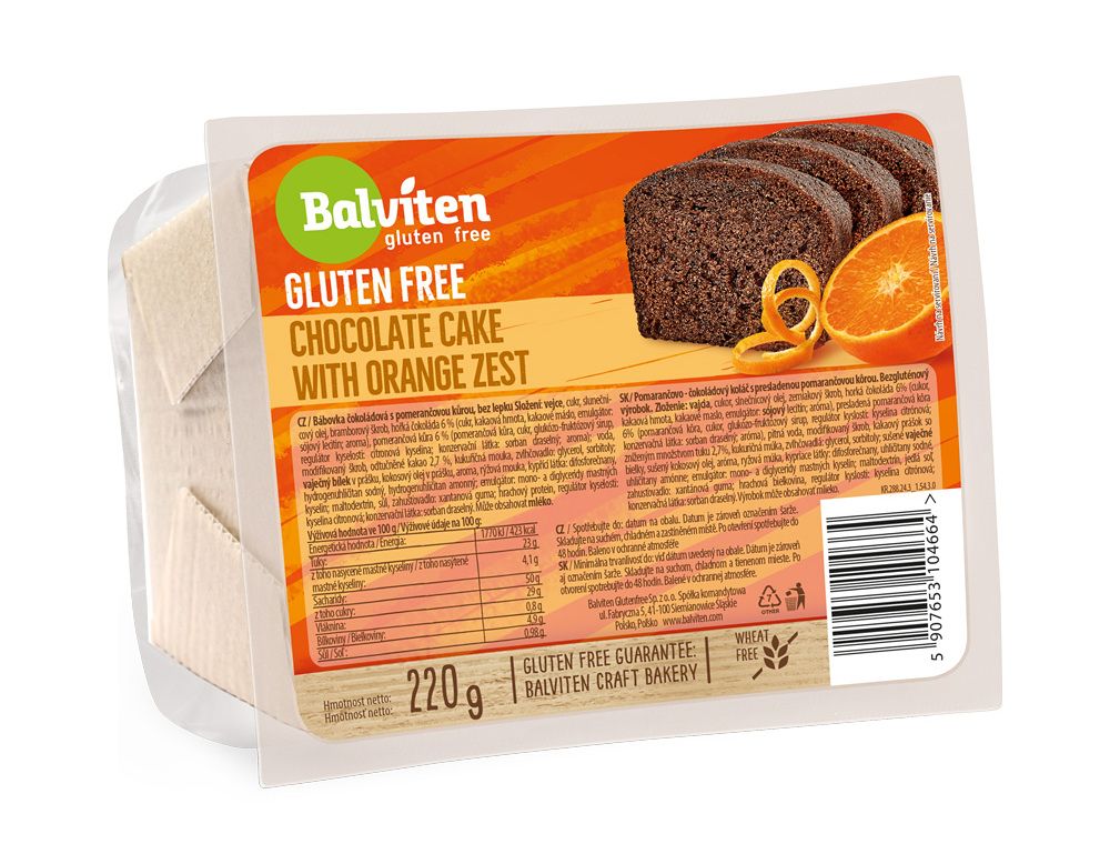 Balviten Chocolate Cake with Orange bezlepkové pečivo s pomerančem a čokoládou 220 g