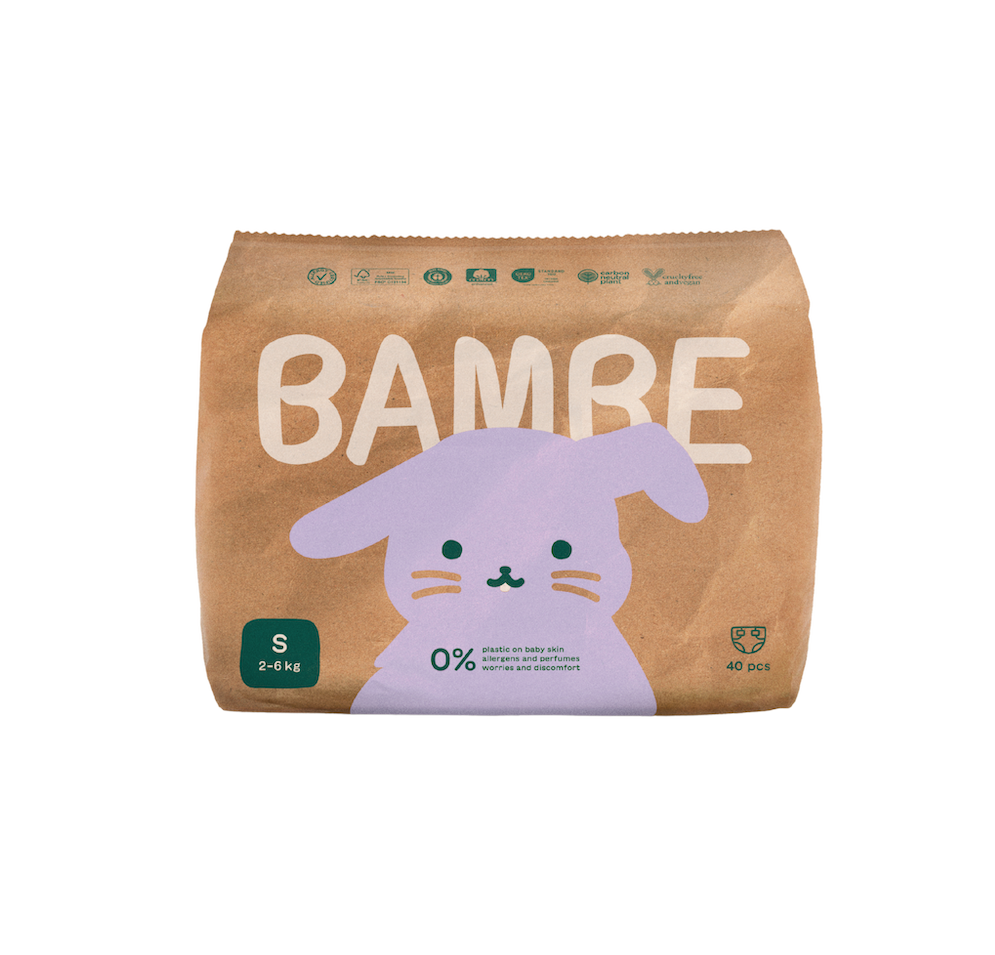 Bambe Ekologické plenky vel. S 2–⁠⁠⁠⁠⁠⁠6 kg 40 ks